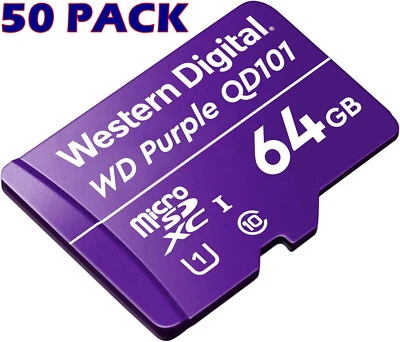 50pcs Western Digital microSDXC Card 64GB WD Purple for Surveillance Cameras - Image 1 of 3