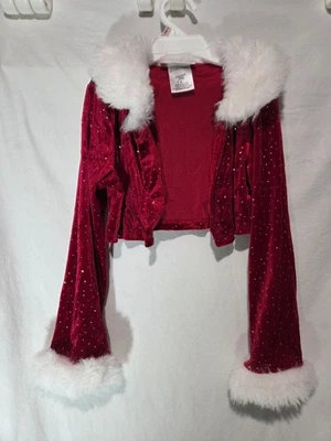 Bonnie Jean Girls Size 6 Red Velvet  Balero Christmas Jacket W/ Faux Fur Trim - Image 1 of 3