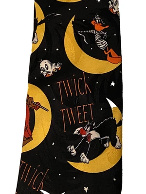 复古 Looney Tunes Mania 万圣节 Twick 或 Tweet 领带 Bugs Taz Daffy — 第 1/4 张图片