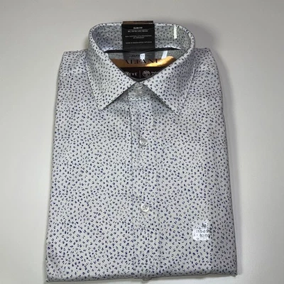 Camisa de vestir Alfani para hombre ajustada reguladora de temperatura, blanca azul marino 15-15,5 32-33 $65 Foto 1 de 4