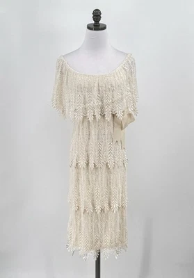 Vestido midi vintage Lee Jordan New York marfil crochet en capas detalle chal Foto 1 de 4