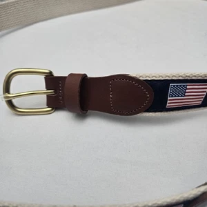 Leather Man Limited American Flag Belt Brass Buckle Size 48 Handmade In USA - Picture 1 of 6
