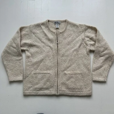 LL Bean Suéter Mujer Grande Beige Cremallera Completa Lana Cárdigan Suéter Bolsillos De Colección Foto 1 de 4