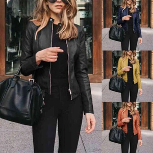 Tops Casual Up Ladies Blazer Women Outwear Faux Zip Biker Jacket Leather Coat - Picture 1 of 24