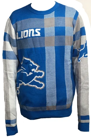 Forever Collectibles NFL Men's Detroit Lions Plaid Crew Neck Sweater Cover