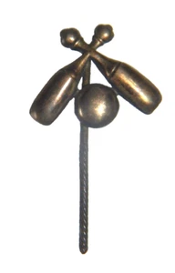 cRAVAT BOWLING TIE STICK PIN TEN PIN BRONZE TONE VINTAGE SPORTS JEWELRY neocurio - Picture 1 of 6