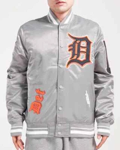 Pro Standard - Detroit Tigers Old English Men's Rib Satin Jacket - Gray - Picture 1 of 4