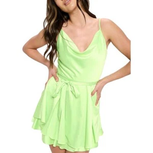 B. Darlin Womens Satin Cowlneck Tiered Fit & Flare Dress Juniors BHFO 5341 - Picture 1 of 2