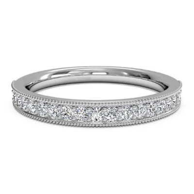 0.30 Ct Round Real Moissanite Wedding Eternity Band 14K Solid White Gold Size 4  - Image 1 of 4