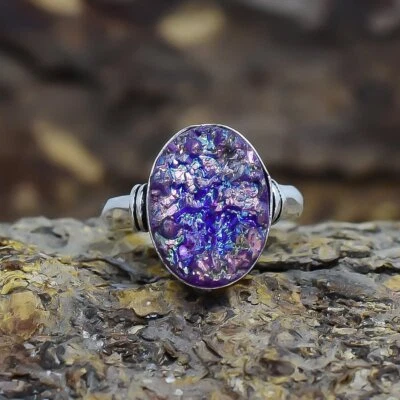 Lila Titan Druzy Edelstein Handgemachter Silber Schmuck Ring Größe 9 RSLS498 - Bild 1 von 4