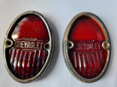 Nice Vintage Pair Of 1939 Glass Chevrolet Lens In Metal Frames Cover