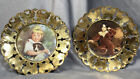 Vintage Brass Framed Pictures Made In England. Girl And Boy Puppy. Butterfly