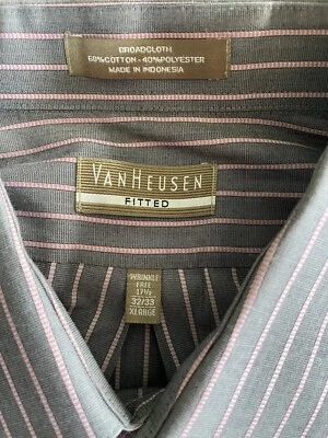 Van Heusen Mens XL 17.5 Fitted 32/33 Broadcloth Wrinkle Free Button Up Shirt - Image 1 of 4