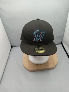 Miami Marlins New Era MLB 59Fifty 7 5/8 Men’s Fitted Hat Miami Blue/Black - Picture 1 of 12