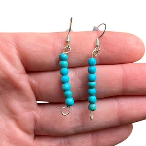 Turquoise Bead & 925 Sterling Silver Earrings Handmade Jewelry Gift For Friend - Picture 1 of 13