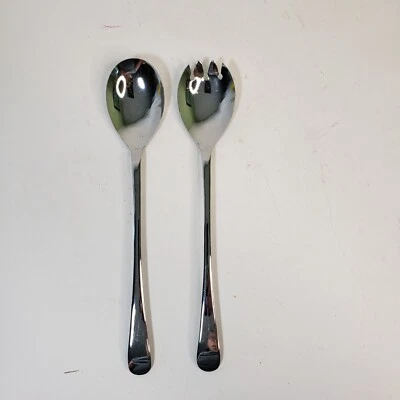 Vintage Salad Servers 9" Chrome Plated Spoon & Fork Japan - Image 1 of 4