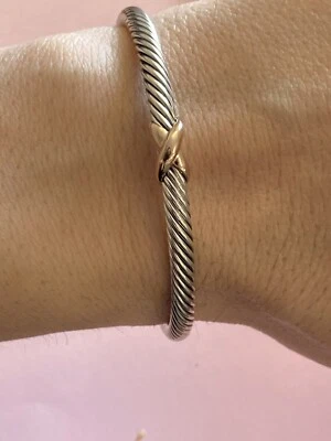 PREVIAMENTE USADO Pulsera David Yurman X 4mm Plata 925 ORO ROSA 18K Pequeña Foto 1 de 4