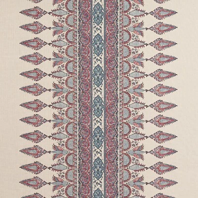 Thibaut Palampore Linen Print Fabric Akola Stripe Raspberry Blue REMNANT 29"x45" - Image 1 of 2