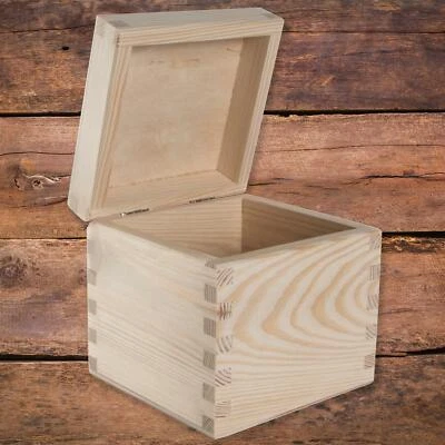 Wooden Box with Lid 11x11x10cm /Small Square Cube Plain Decorative Pine Storage - Image 1 of 4