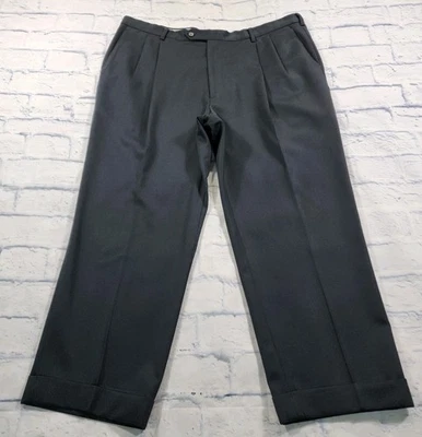 Berle MENS SIZE 40 40X27 Black 100% Wool Pleated Cuffed Dress Pants - Image 1 of 4