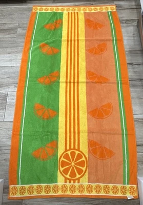 "Toalla de playa de algodón naranja verde amarillo hecha en la India sin marca 36"" x 66""" Foto 1 de 3