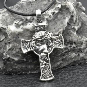 Jesus Cross Pendant Necklace – INRI Crucifix with Black Cord – Religious Jewelry - Picture 1 of 17