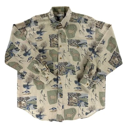 Bugle Boy Shirt Men XL Deer Wildlife Long Sleeve Vintage 90's All Over Print - Image 1 of 4