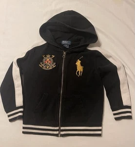 POLO by Ralph Lauren Kids 6T Full Zip Jacket Hooded Gold Embroidered Logo Black - Picture 1 of 11