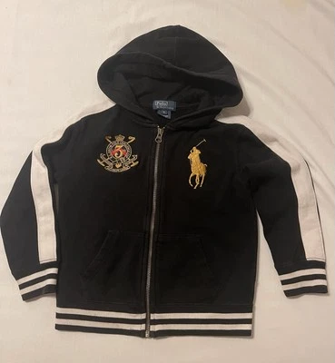 POLO by Ralph Lauren Kids 6T Full Zip Jacket Hooded Gold Embroidered Logo Black - Image 1 of 4