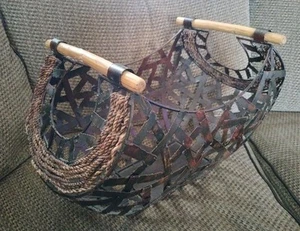 Palecek Woven Metal Strips Wood Basket National Geographic 2004 21 X 12 X 12" - Picture 1 of 7
