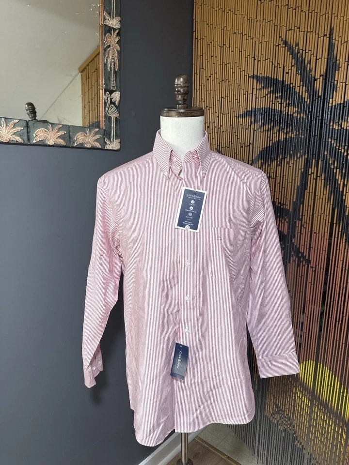 Camisa de vestir Club Room para hombre a rayas rojas calce regular cuello 15,5 talla 32/33 Foto 1 de 4