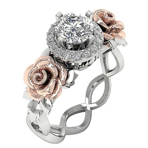 1.10Ct Center Floral Halo Engagement Ring 1.40 tcw Round Diamond 14K Rose Gold - Picture 1 of 9