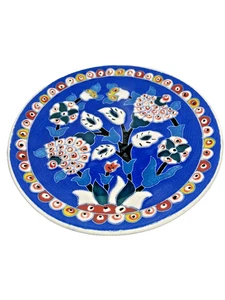 Kutahya Turkish Blue Floral 3-D Textured Pottery Plate Signed Made in Turkey - Picture 1 of 6