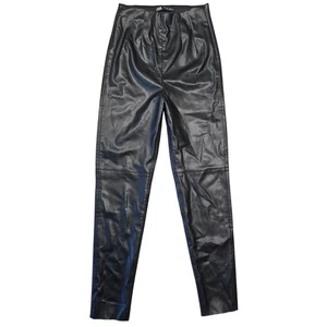 Zara Faux Leather Pants Women S Black Skinny High Rise Preppy Punk Career Office - Picture 1 of 8