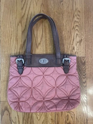 FOSSIL  Quilted Rose Nylon Leather Large Tote Bag Shoulder Purse - Image 1 of 4