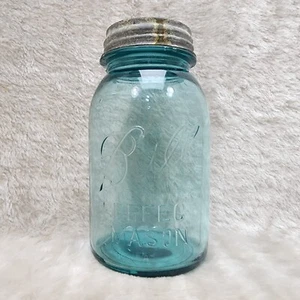 Vintage Ball Perfect Mason #5 Blue 1 Quart Canning Jar with Zinc Lid - Picture 1 of 10