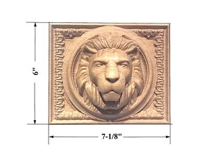 Lion Head Rectangular Rosette /Aplique 7-1/8" x 6" x 2-5/8".  Red Oak, Cherry... - Picture 1 of 16