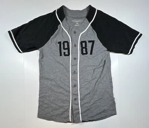 Camiseta deportiva de béisbol Aeropostale gris algodón con botones delanteros para hombre mediana 1987 NY - Imagen 1 de 6