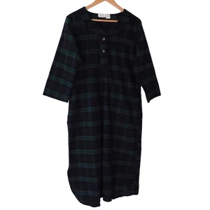 NEW Womens Portuguese Cotton Flannel Sleep Shirt Blackwatch Plaid Size Small - Picture 1 of 5