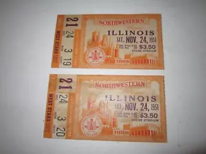 COPPIA DI STUB BIGLIETTI FOOTBALL 1951 NORTHWESTERN VS ILLINOIS COLLEGE - VASCA SC-1 - Foto 1 di 2