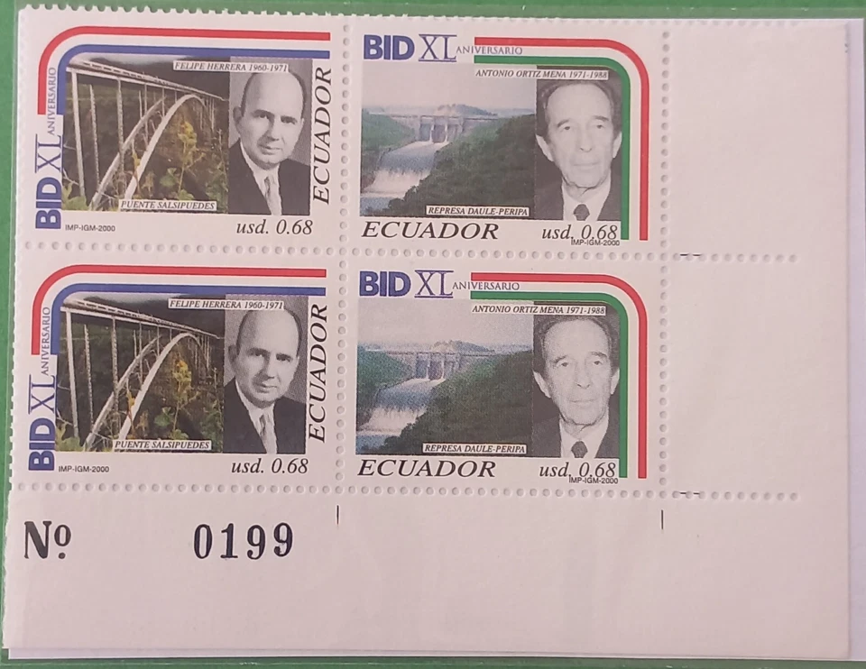 Ecuador 2000 Sc#1534-35 Inter American Development Bank 40th Anniv. (Block) - Image 1 of 1