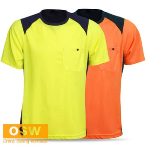 HI VIS UNISEX SAFETY LIGHT COOL DRY WAREHOUSE TRADIES CONSTRUCTION T-SHIRTS - Picture 1 of 5