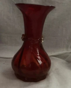 Vaso in vetro artistico soffiato a mano rosso arancione amberina twist design corpo volant sul collo - Foto 1 di 8