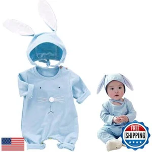 XIFAMNIY Easter Outfits Baby Girls Boys Bunny Romper Bodysuit Jumpsuit Infant - Picture 1 of 5
