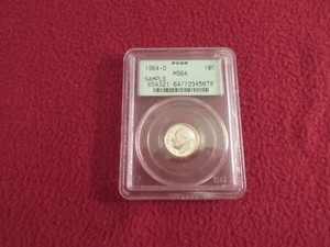 PCGS SAMPLE SLAB - 1964-D Roosevelt Silver Dime - Graded MS64 - Picture 1 of 5