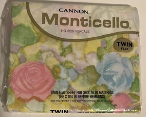 Vintage Sealed Cannon Monticello Twin Flat Sheet Watercolor Style 742 Retro NOS - Picture 1 of 4