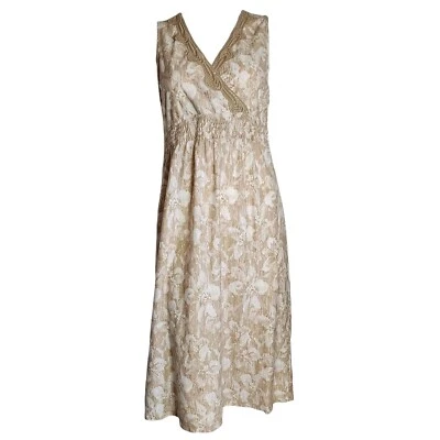 Charter Club Dress Womens Size L Petite Tan White Pullover Floral Sleeveless - Image 1 of 4