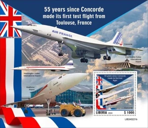 Concorde 55 Years First Flight Aviation MNH Stamps 2024 Liberia S/S - Picture 1 of 1