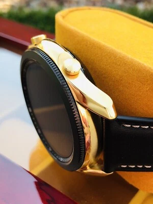 CUSTOM 24K Gold Plated 45mm Samsung Galaxy Watch 3 With Black Leather Band - Image 1 of 4