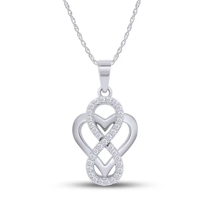 Colgante Corazón Infinito Moissanita Corte Redondo 1/3ct Oro Sólido 10K Con Cadena 18" Foto 1 de 4